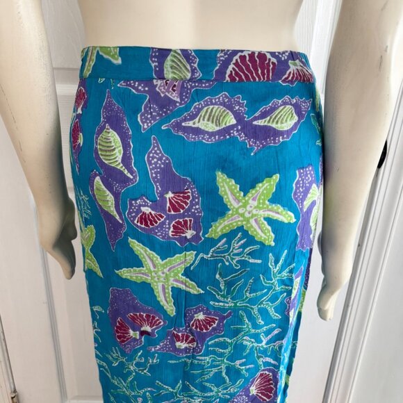 NWT NEW AURA Sea Life OceanTheme Maxi Wrap Skirt in Blue Starfish Seashell SZ L - Picture 6 of 11
